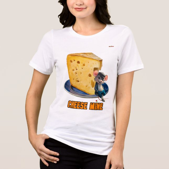 A Cartoon Mouse leaning against a Cheese on a Tri-Blend Shirt (Front)