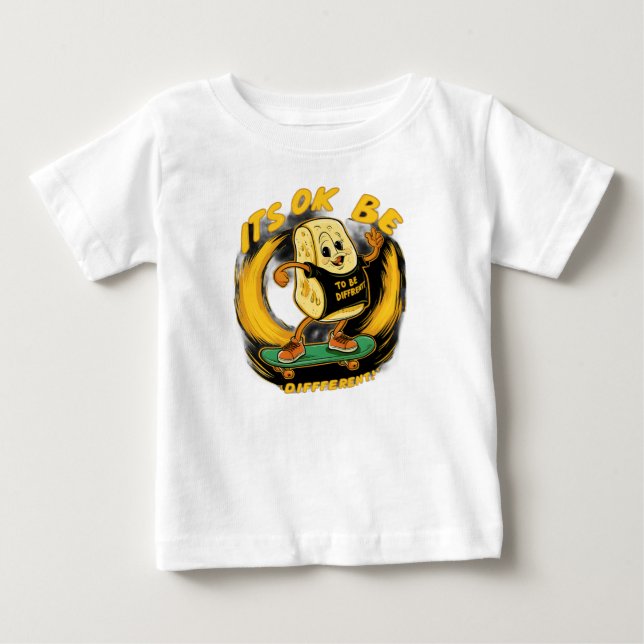 A cartoon mozzaerlla stick on the skateboard, attr baby T-Shirt (Front)