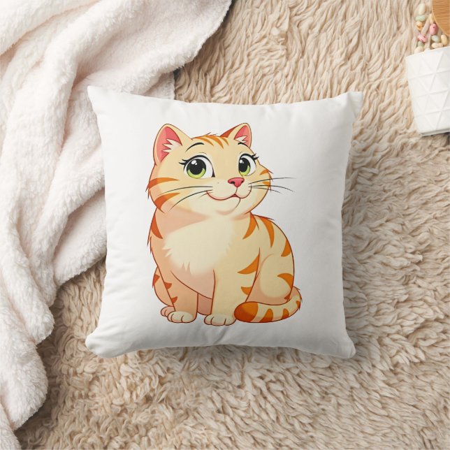 a cartoon orange tabby cat throw pillow (Blanket)