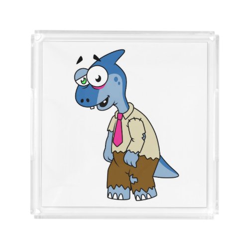 A Cartoon Parasaurolophus Dressed Up As A Zombie Acrylic Tray
