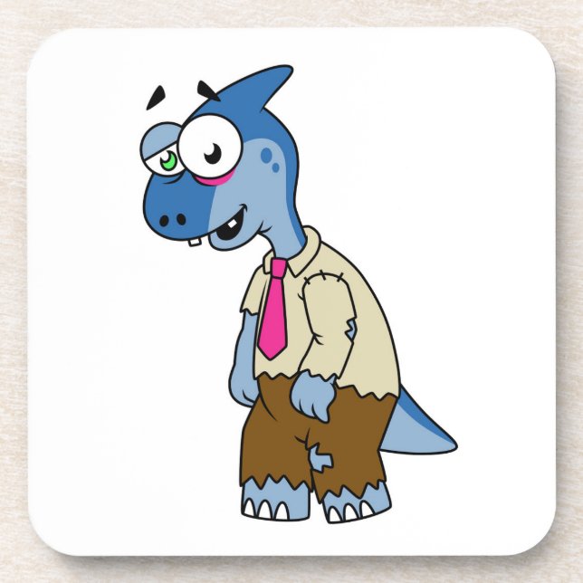 A Cartoon Parasaurolophus Dressed Up As A Zombie. Beverage Coaster (Front)