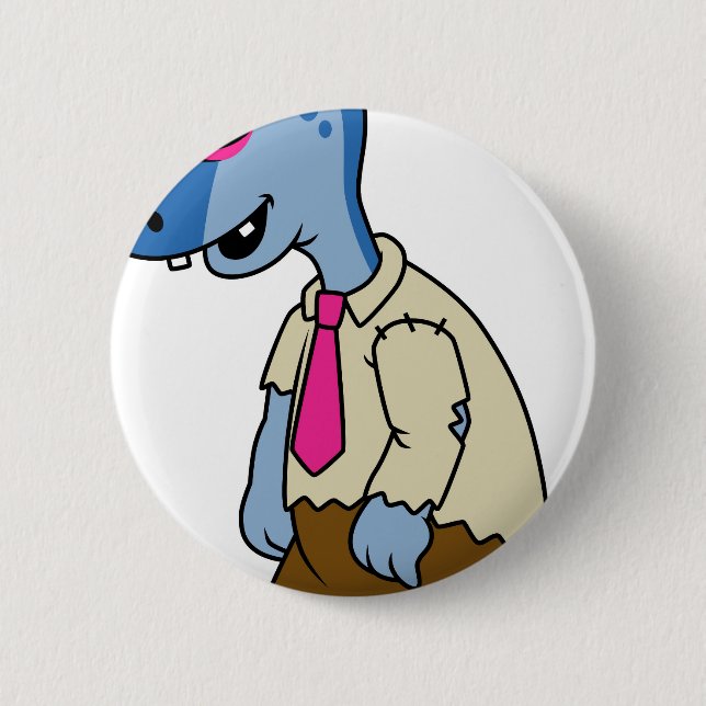 A Cartoon Parasaurolophus Dressed Up As A Zombie. Button (Front)