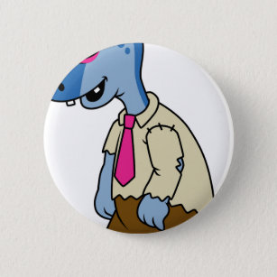 A Cartoon Parasaurolophus Dressed Up As A Zombie. Button