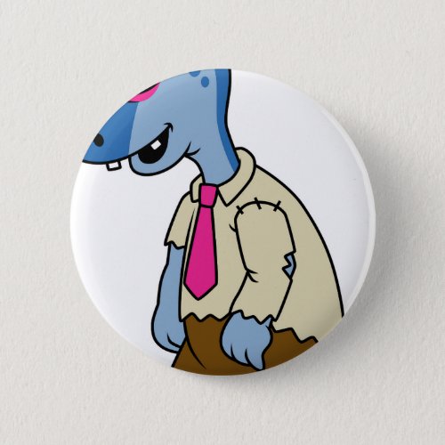 A Cartoon Parasaurolophus Dressed Up As A Zombie Button