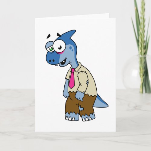 A Cartoon Parasaurolophus Dressed Up As A Zombie Card