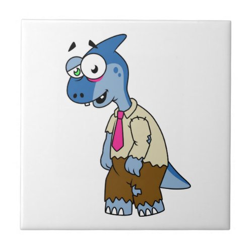 A Cartoon Parasaurolophus Dressed Up As A Zombie Ceramic Tile