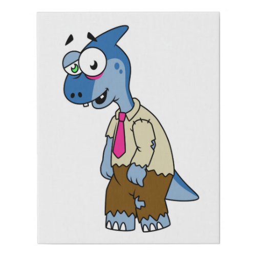 A Cartoon Parasaurolophus Dressed Up As A Zombie Faux Canvas Print