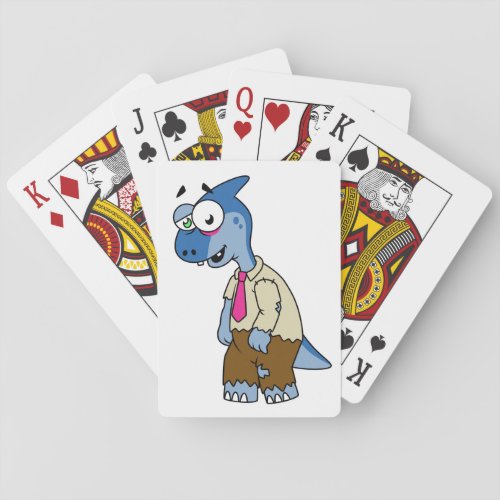 A Cartoon Parasaurolophus Dressed Up As A Zombie Playing Cards
