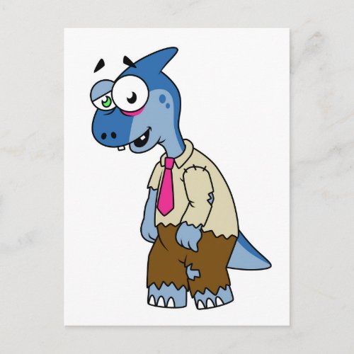A Cartoon Parasaurolophus Dressed Up As A Zombie Postcard