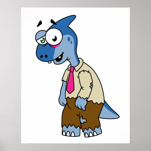A Cartoon Parasaurolophus Dressed Up As A Zombie Poster