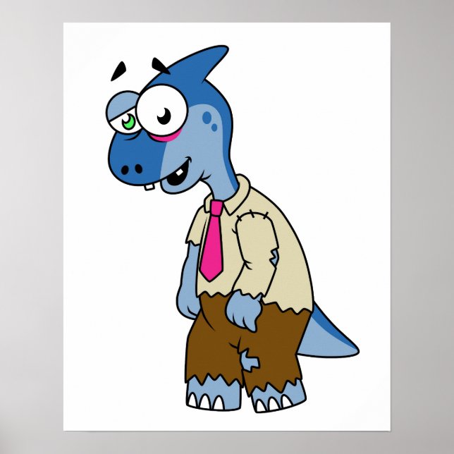 A Cartoon Parasaurolophus Dressed Up As A Zombie. Poster (Front)