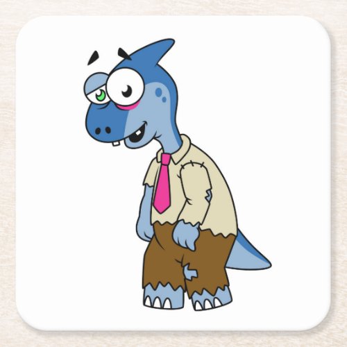 A Cartoon Parasaurolophus Dressed Up As A Zombie Square Paper Coaster