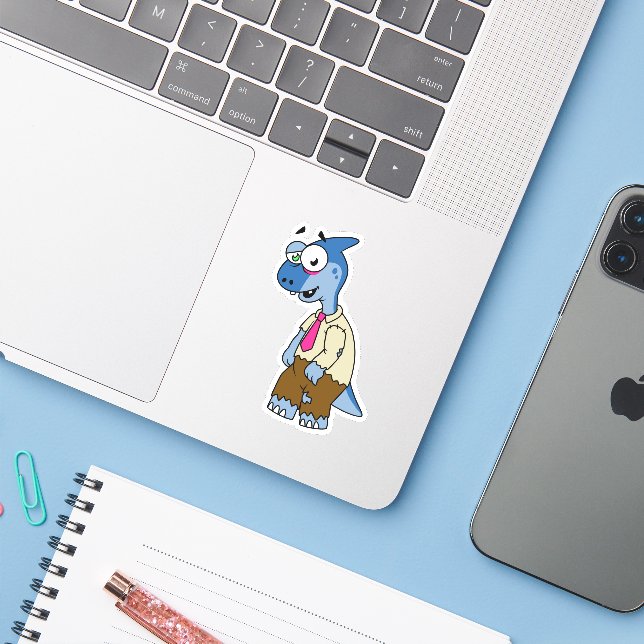 A Cartoon Parasaurolophus Dressed Up As A Zombie. Sticker (Laptop w/ iPhone)