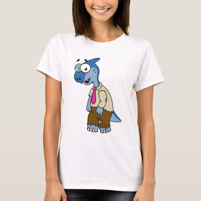 A Cartoon Parasaurolophus Dressed Up As A Zombie. T-Shirt (Front)