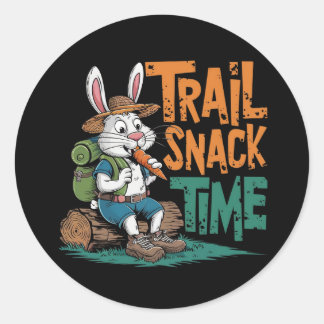 A cartoon rabbit in hiking gear classic round sticker