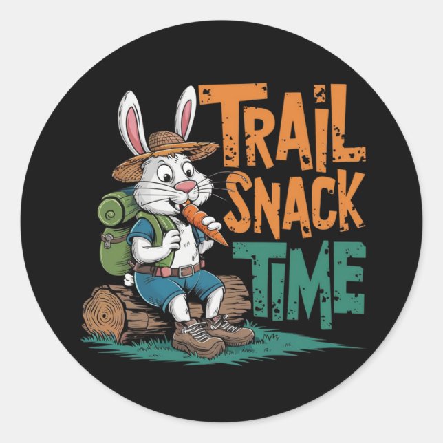 A cartoon rabbit in hiking gear classic round sticker (Front)