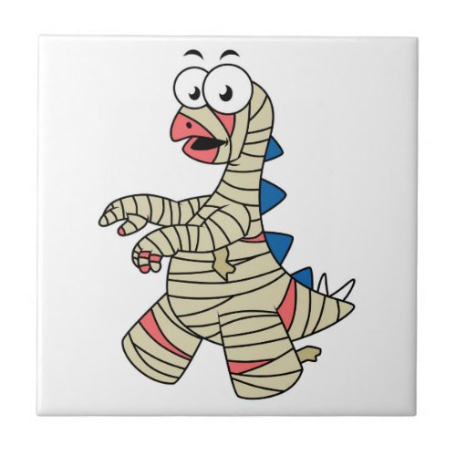 A Cartoon Stegosaurus Dressed Up As A Mummy Ceramic Tile