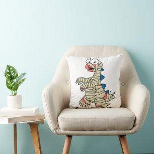 A Cartoon Stegosaurus Dressed Up As A Mummy. Throw Pillow