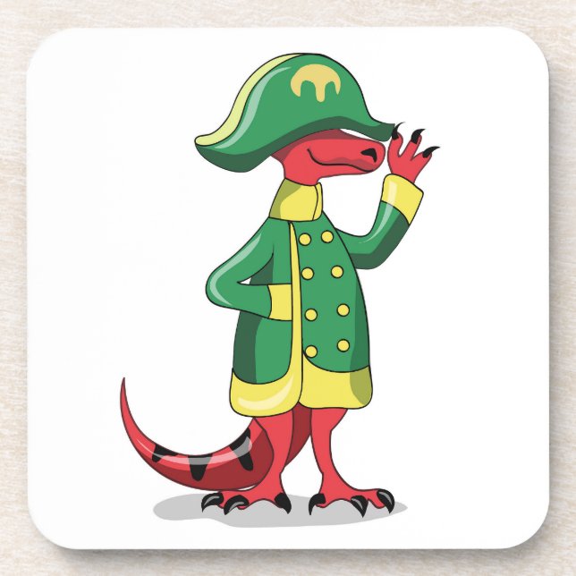 A Cartoon Tyrannosaur Rex Dressed As Napoleon. Beverage Coaster (Front)