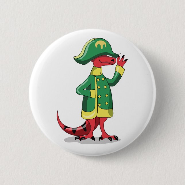 A Cartoon Tyrannosaur Rex Dressed As Napoleon. Button (Front)
