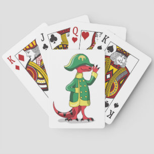 A Cartoon Tyrannosaur Rex Dressed As Napoleon. Poker Cards