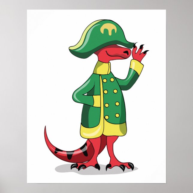 A Cartoon Tyrannosaur Rex Dressed As Napoleon. Poster (Front)