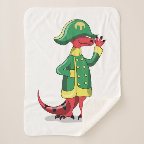 A Cartoon Tyrannosaur Rex Dressed As Napoleon Sherpa Blanket