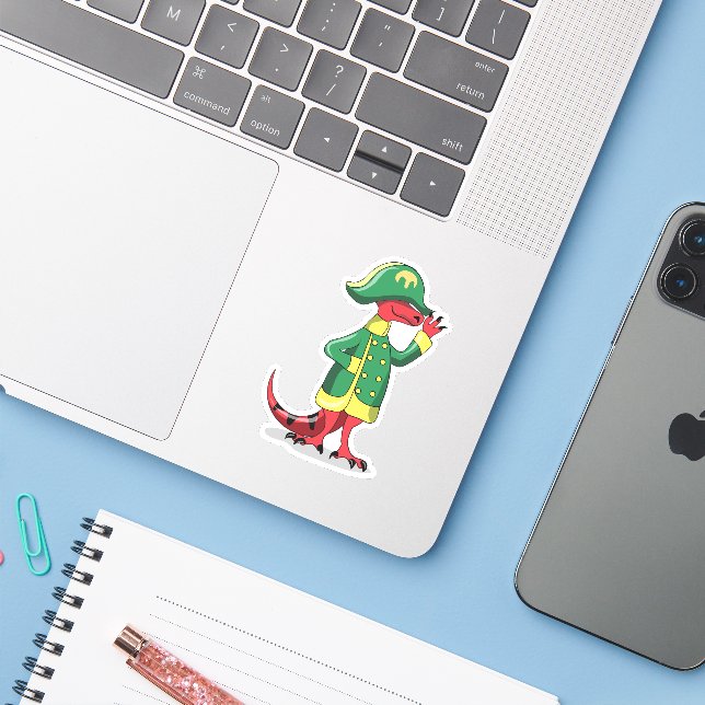 A Cartoon Tyrannosaur Rex Dressed As Napoleon. Sticker (Laptop w/ iPhone)