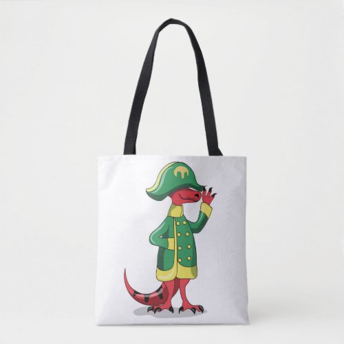 A Cartoon Tyrannosaur Rex Dressed As Napoleon Tote Bag