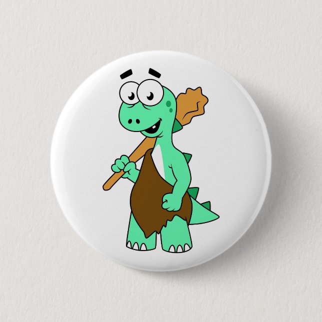 A Cartoon Tyrannosaurus Rex Caveman. Button (Front)