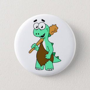A Cartoon Tyrannosaurus Rex Caveman. Button