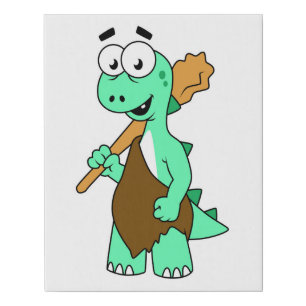 A Cartoon Tyrannosaurus Rex Caveman. Faux Canvas Print