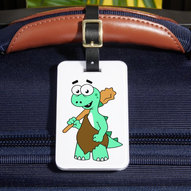 A Cartoon Tyrannosaurus Rex Caveman. Luggage Tag (Front Insitu 2)