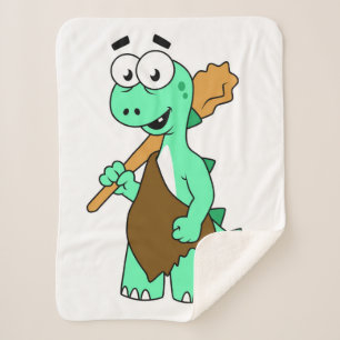 A Cartoon Tyrannosaurus Rex Caveman. Sherpa Blanket