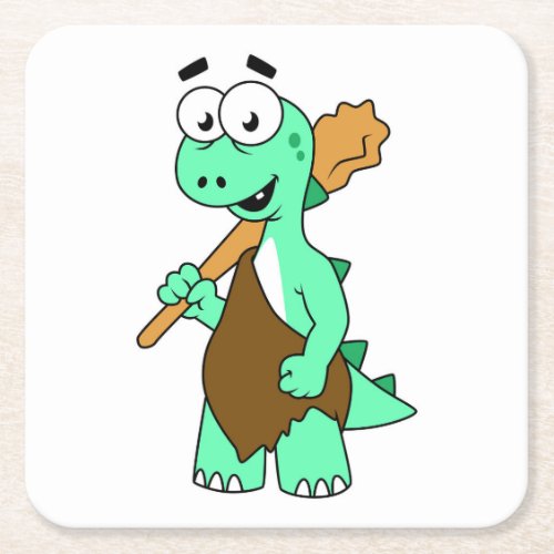 A Cartoon Tyrannosaurus Rex Caveman Square Paper Coaster
