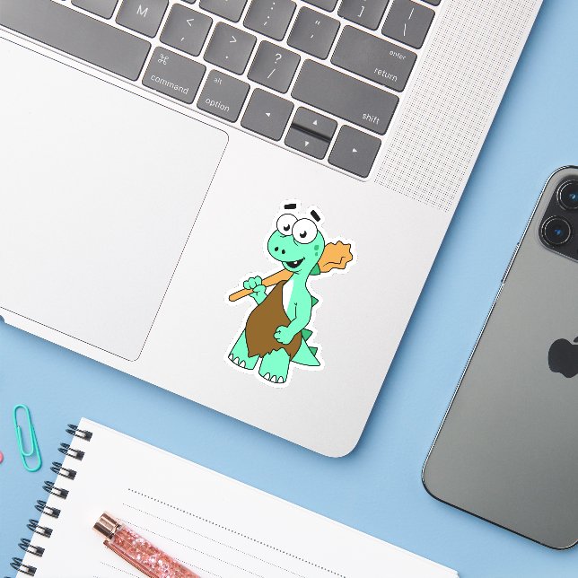A Cartoon Tyrannosaurus Rex Caveman. Sticker (Laptop w/ iPhone)