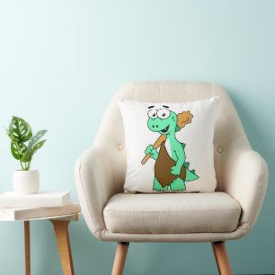 A Cartoon Tyrannosaurus Rex Caveman. Throw Pillow