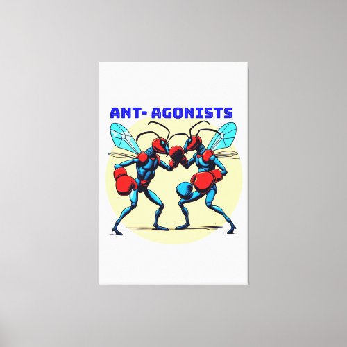 A Cartoonish Image Of Two Ants Fighting Canvas Print
