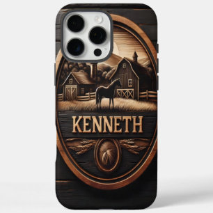 A Carved Wooden Sign Featuring a Horse in a Rural iPhone 16 Pro Max Case