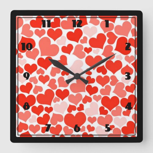 A Cascade of Love _  Hearts Pattern Square Wall Clock