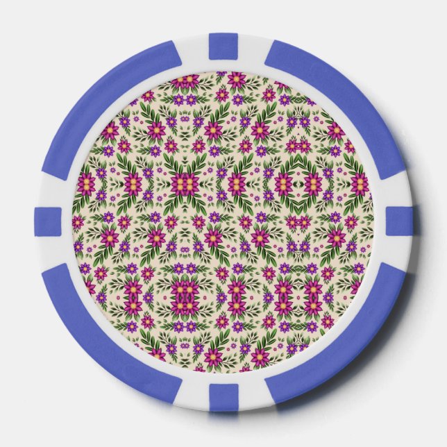 A casino chip features intricate floral patterns (Front)