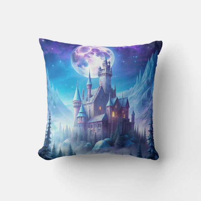 A Castle in Winter Throw Pillow (Front)