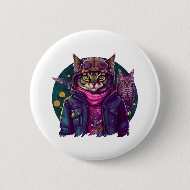 A Cat And An Owl  Button (Front)