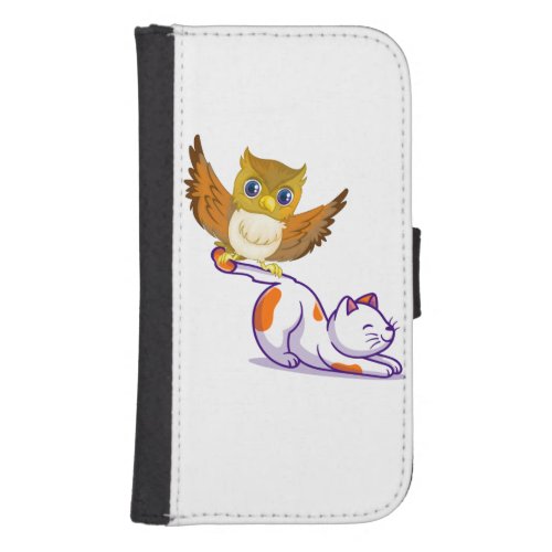 a cat and an owl  galaxy s4 wallet case
