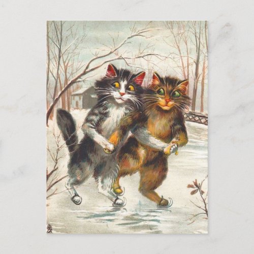 A Cat Couple Ice Skating Postcard