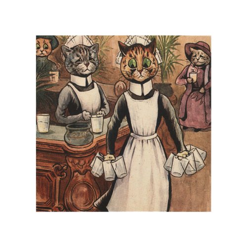 A Cat Dressed As A Nurse By Louis Wain Wood Wall Art