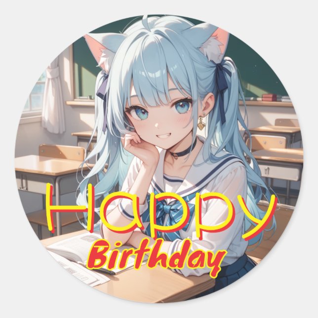 a cat-ear girl in sailor clothes classic round sticker (Front)