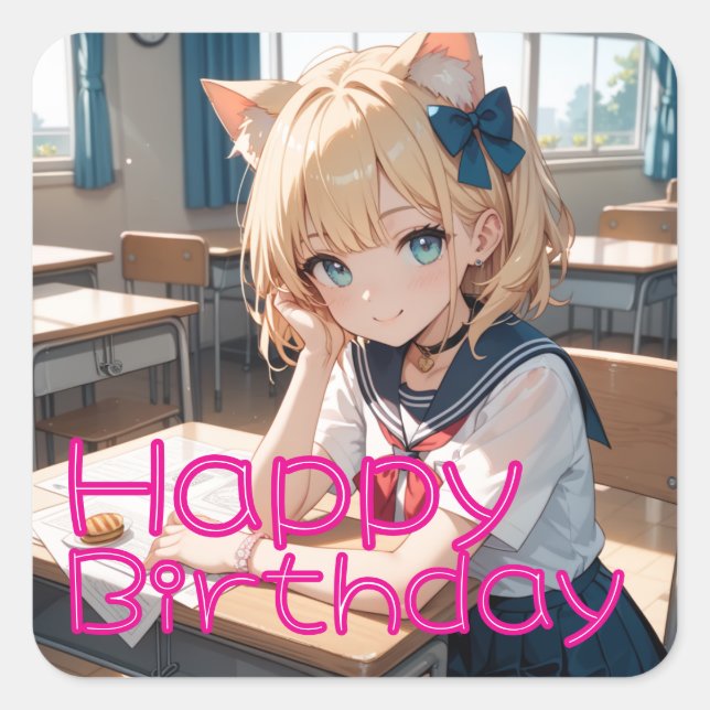 a cat-ear girl in sailor clothes square sticker (Front)