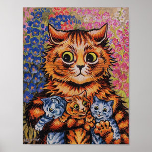 A CAT  HER KITTENS  LOUIS WAIN POSTER