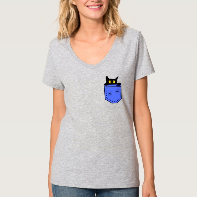 a cat hides in the pocket T-Shirt (Front)